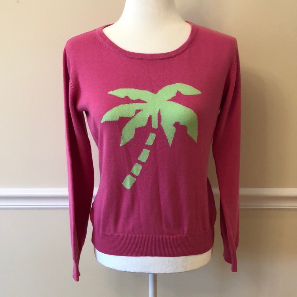 Mark, Fore & Strike Hot Pink Sweater with Green Palm Tree Design Size Medium